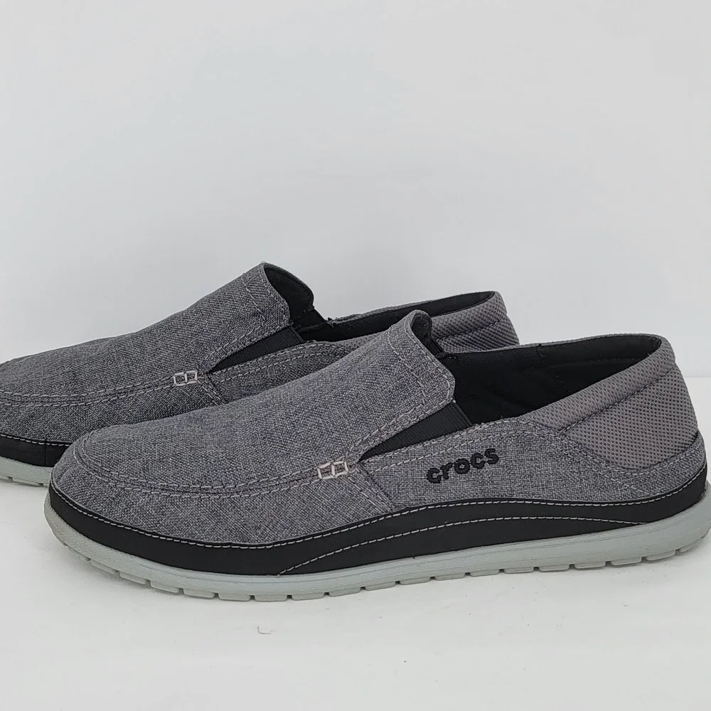 Crocs Santa Cruz 2 Luxe Mens Charcoal Gray Canvas Slip On Loafers Size M13